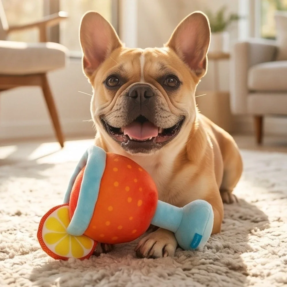 Bark‎ Box Puperol Spritz Dog Toy Orange Blue Squeaker Crinkle Plush M-L NWT